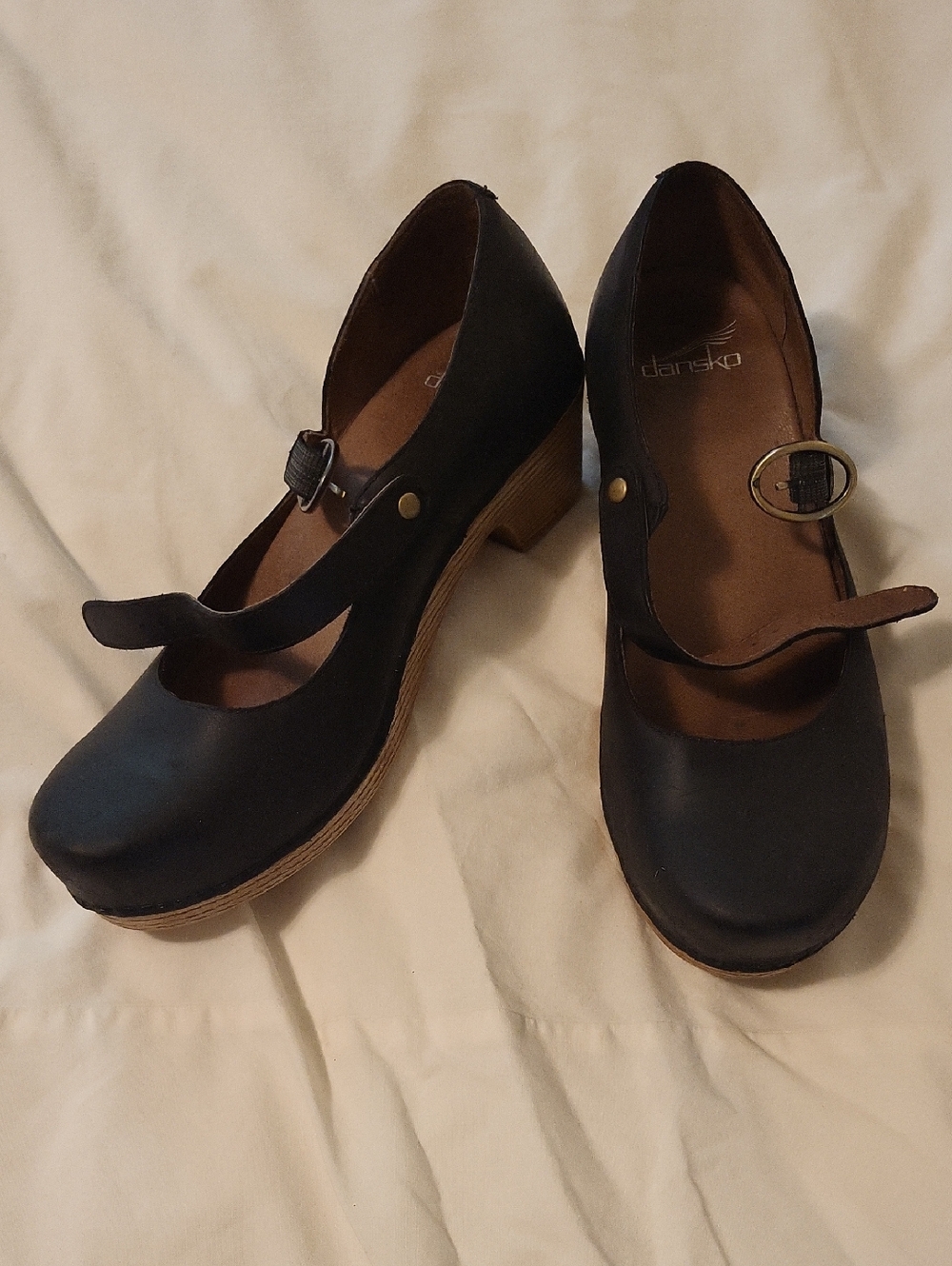 Dansko Black Mary Jane Block Heel with Wood-Tone Sole
